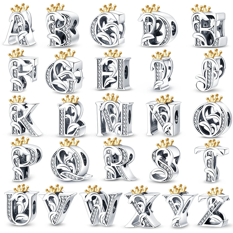 Charms Plata CZ 925 stering silver Fit Pan Original Bracelets 26 Letter English Alphabet Beads Pendant Firely DIY Jewelry Making