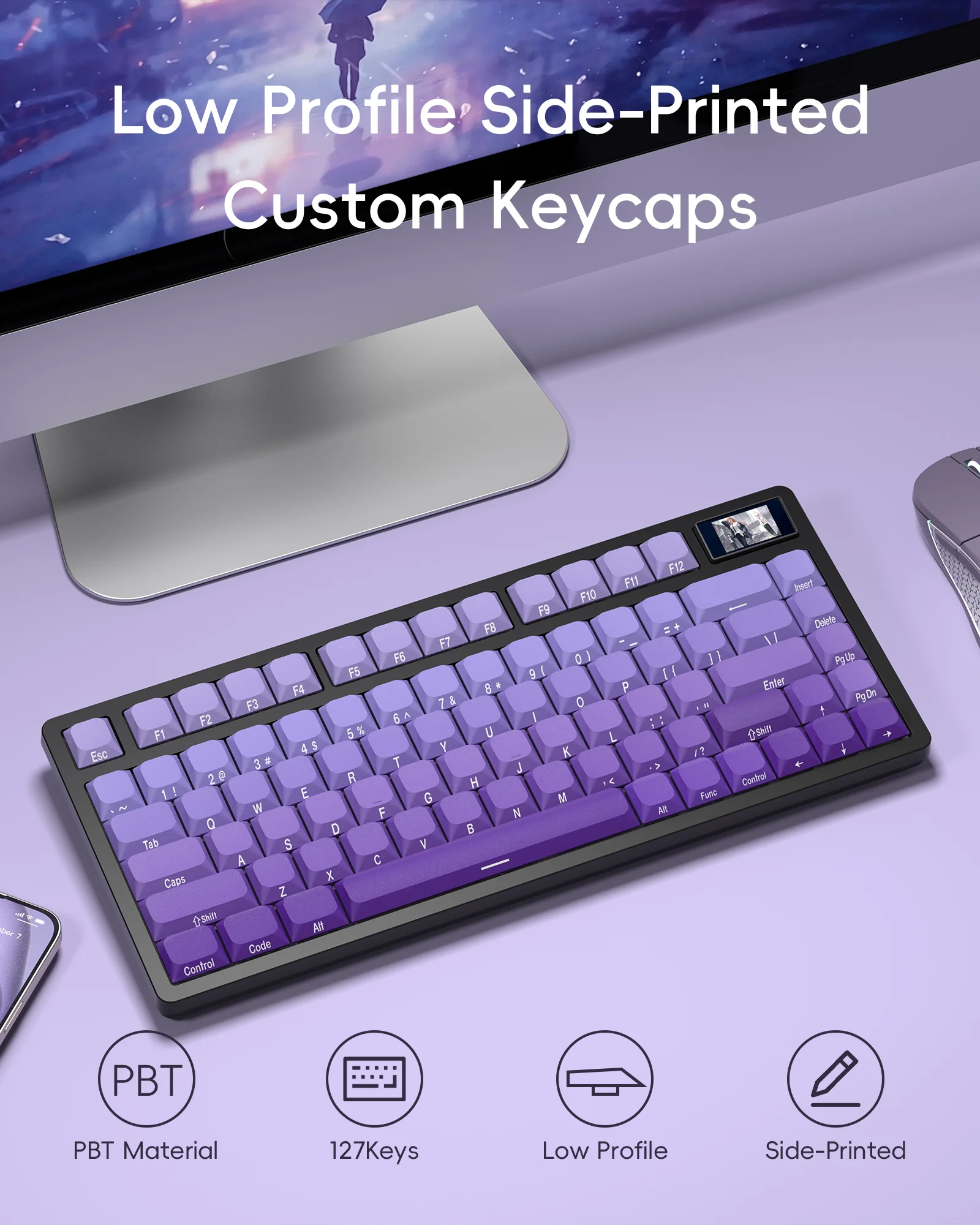Imagem -05 - Xvx-teclado Mecânico com Perfil Baixo Roxo Pbt com Cópia do Lado do Corante-sub Compatível com 61 64 75 87 87 96 108