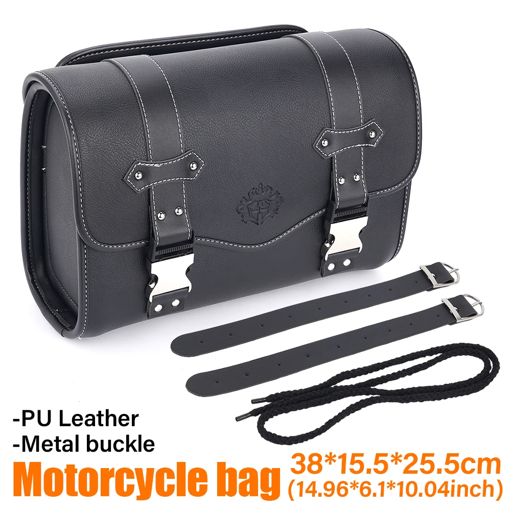 

Universal Motorcycle Saddle Fork Bag PU Leather Luggage Bag High-canacity Tool Bag Honda BMW Suzuki Saddle Bag Black