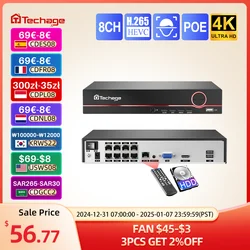 Techage H.265 8CH 4K 2K POE NVR видеорегистратор для видеонаблюдения до 16 каналов для системы видеонаблюдения POE IP-камера-рек