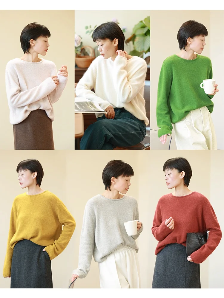 

Ladies' Woolen round Ne Pullover Sweater ort Sle Red And White 2025 Autumn New Arrival Lazy Bear Trendy Knitted Top