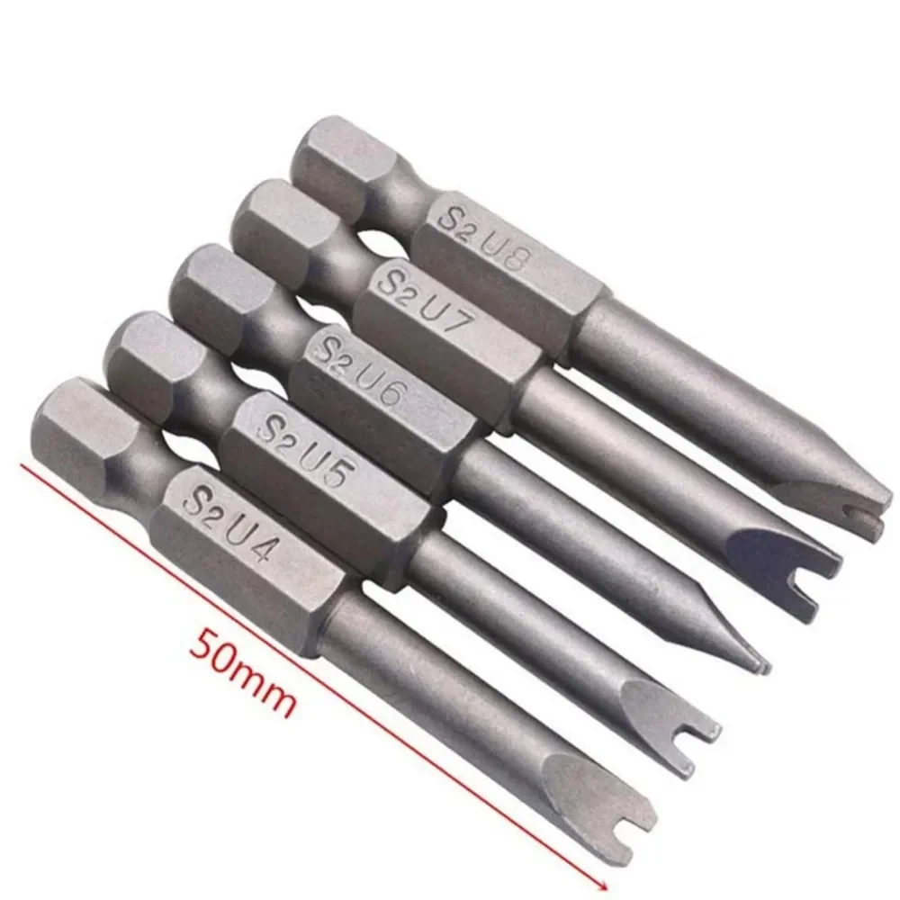 5pcs S2 Alloy Steel Electric Screwdriver Security Bits 1/4 Inch Hex Handle Magnetic U-shaped Tip Bits 50mm U4-U8 Hand Tools Set