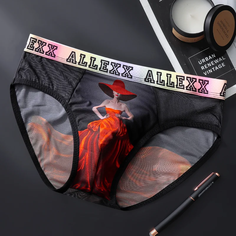 Men Briefs Ice Silk Colorful Waist Character Printing 3d Space Capsule Pouch Panties High Elastic Underwear Calzoncillos Hombre