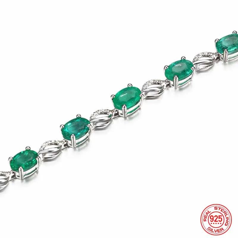 925 Sterling Silver Emerald Bracelet Chain For Women Fashion Jewelry Accessories