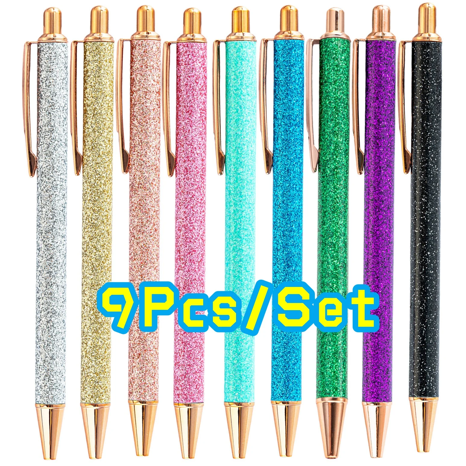 7/9Pcs Hohe Qualität Glänzenden Roller Kugelschreiber Luxus Nette Hochzeit Rose Gold Metall Schreibwaren Schule Bürobedarf spinning – Detail 2