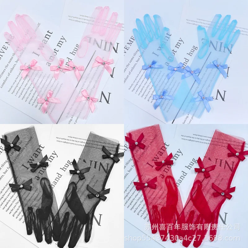 Gloves Kids Wedding White Pink Black Cartoon Student Sweet Ribbon Bow Fabric New Lightweight Soft Child Size Daily Party Gift