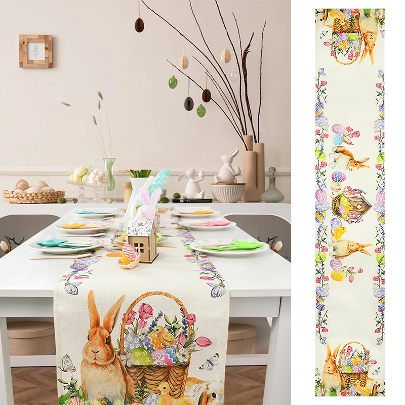 

Easter Table Runner Cute Rabbit Bunny Carrot Dining Table Cloth Spring Happy Easter Decoration Home Kitchen Dining Table Decor