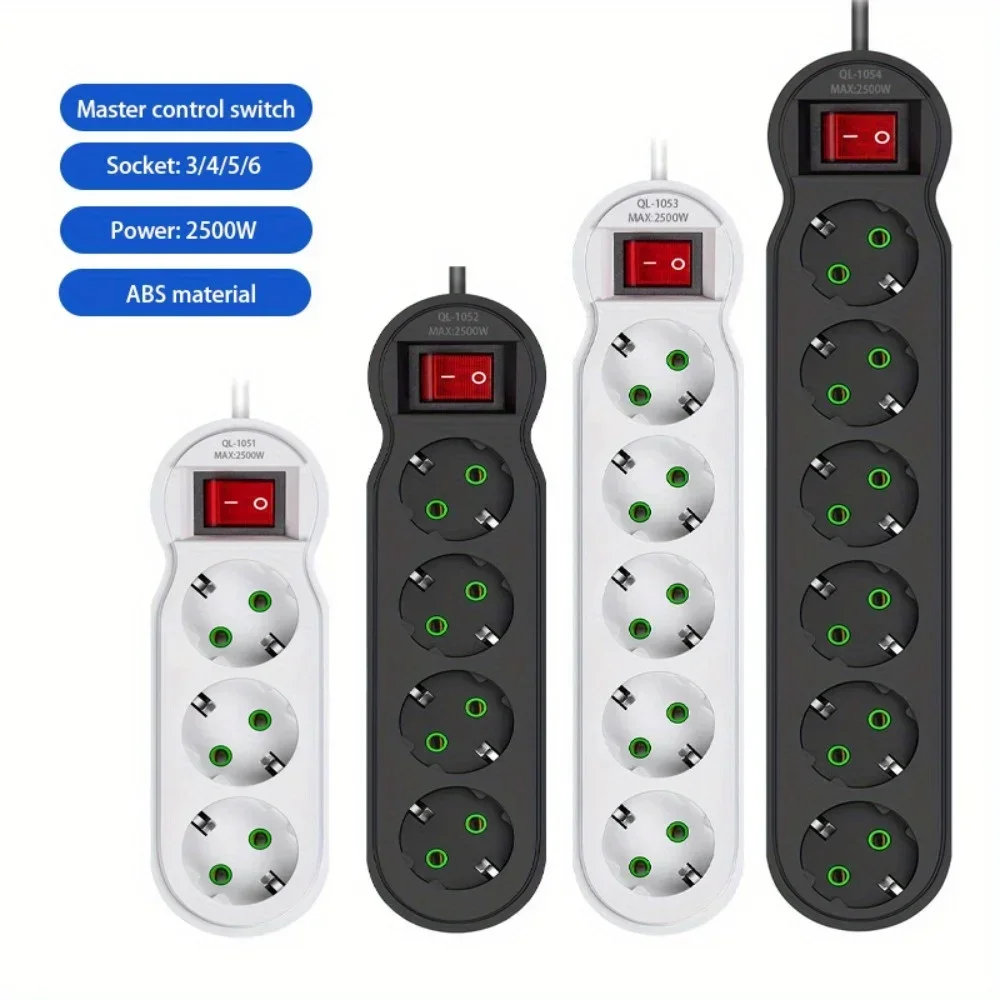 

EU Plug Power Strip 3/4/5/6 Outlet Multitap Electrical Outlets Extension 2m Extension Cord Socket Fast Charge Home Appliance