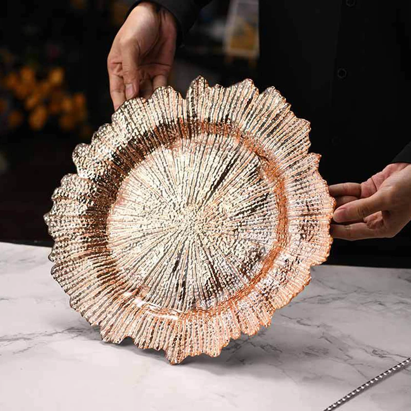 Stained glass plate  irregular gold sun plate cushion plate large Ins-style decorative plate Home decoration