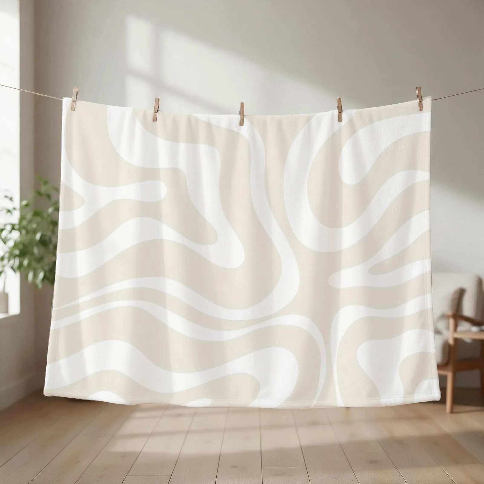 Liquid Swirl Modern Abstract Pattern in Light Ecru Beige and White Throw Blanket Vintage Giant Sofa Sofa Blankets