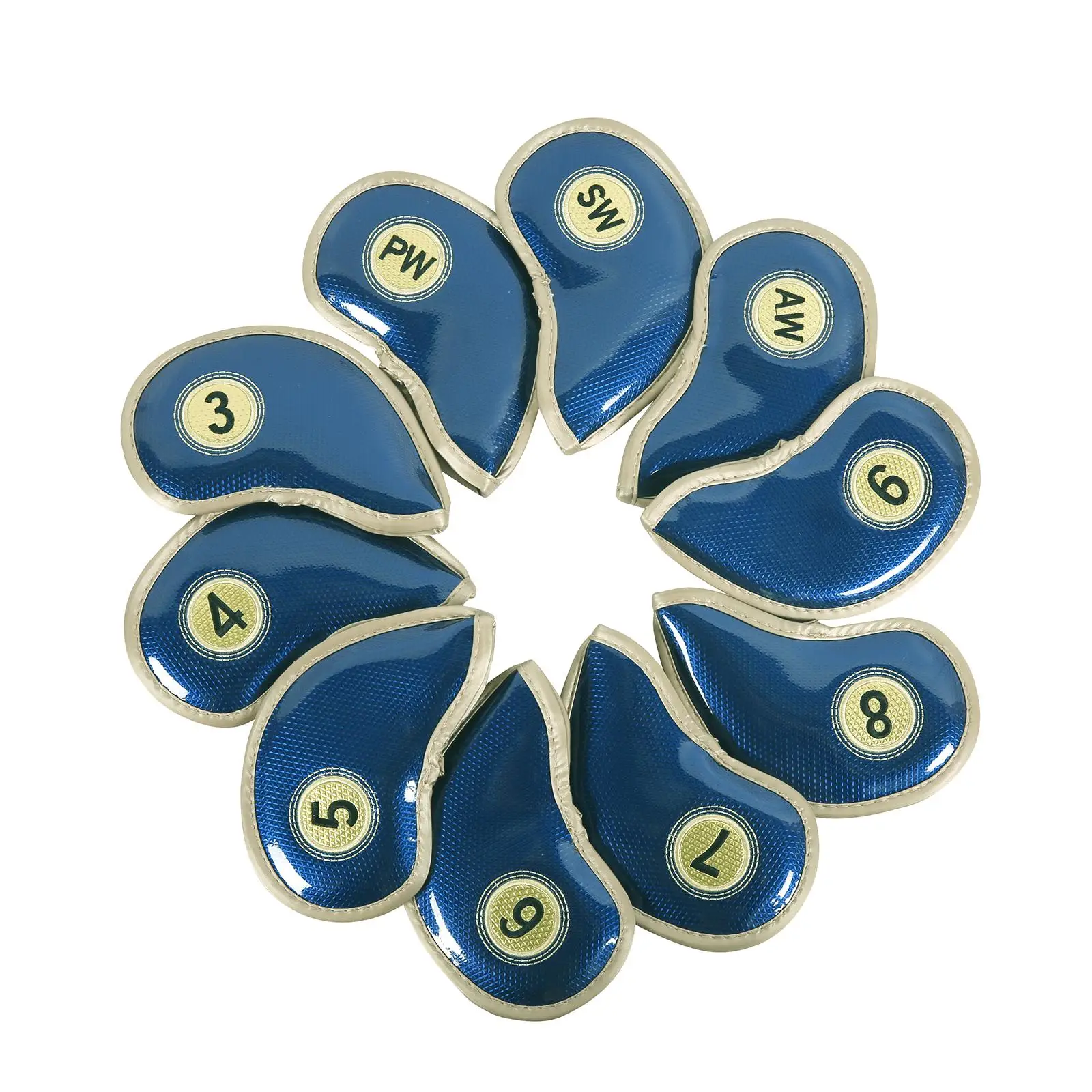 Waterproof Golf Iron Head Covers with Number Tags for 3-9 PW SW AW PU Leather Protector Wrap for Club Bag Travel