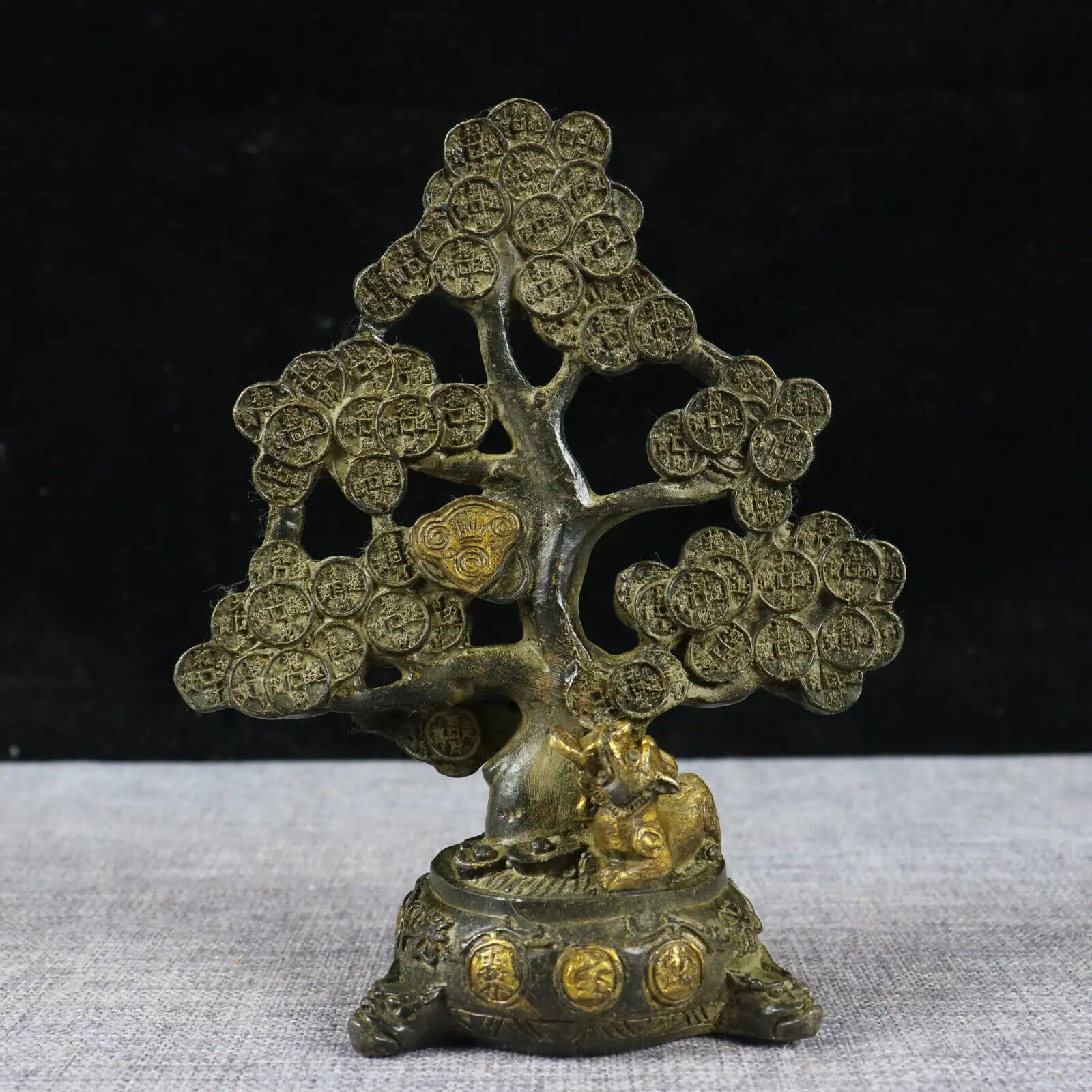 Collect Chinese bronze copper gilt hand made Brave plum Money tree statue