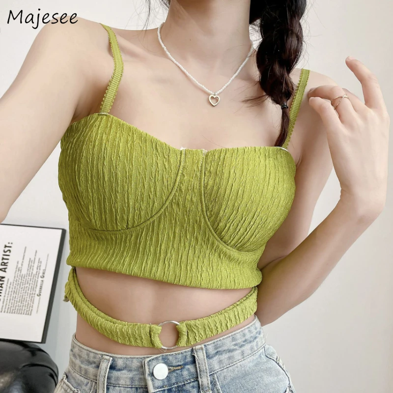 5 Colors Camisoles Women Sexy Hollow Out Design American Y2k Crop Tops Cute Female Holiday Beach Slim Hotsweet Bra Ropa Mujer