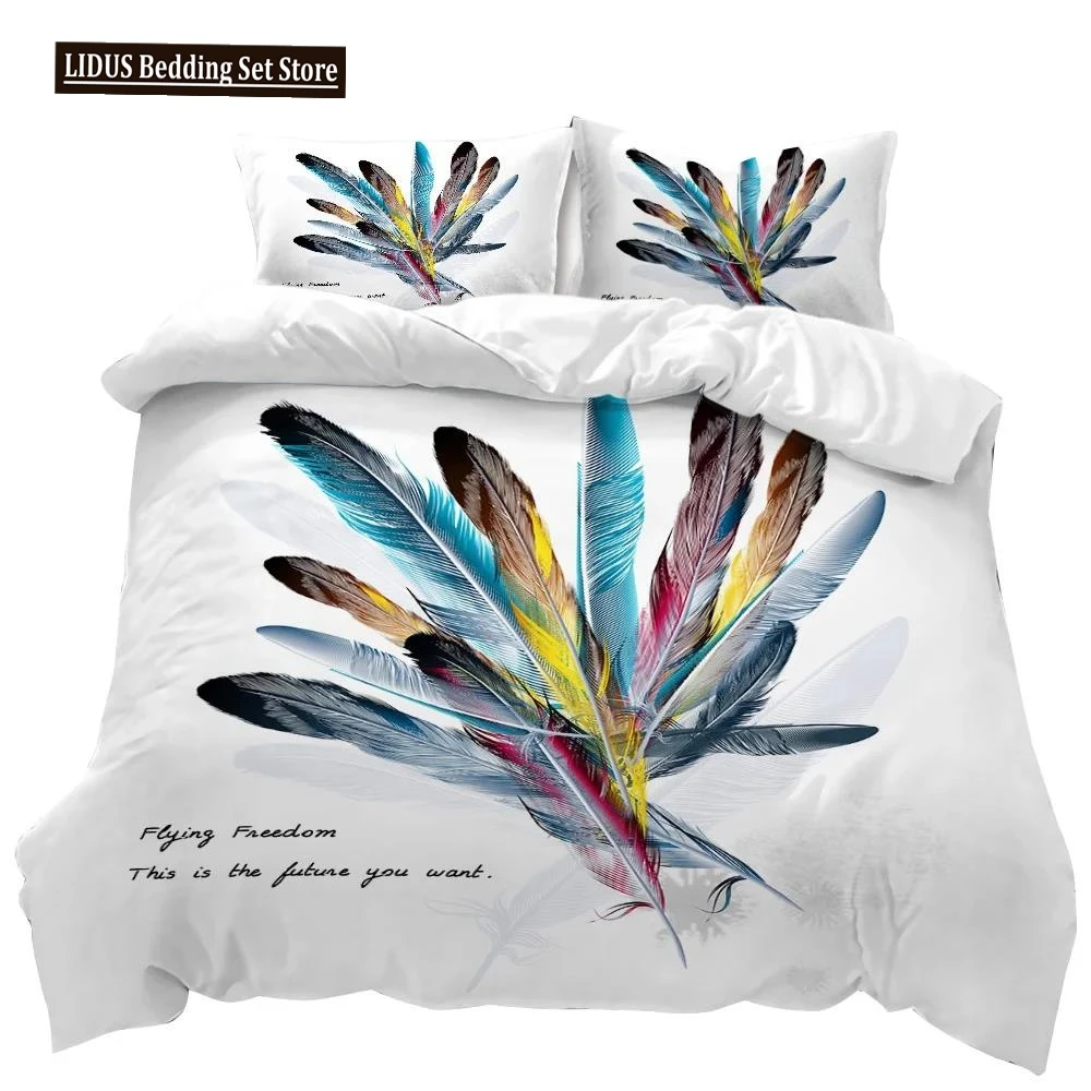 

Feather Duvet Cover Vaned Types And Natal Contour Flight Bird Feathers Animal Skin Element Print King Size Polyester Qulit Cover