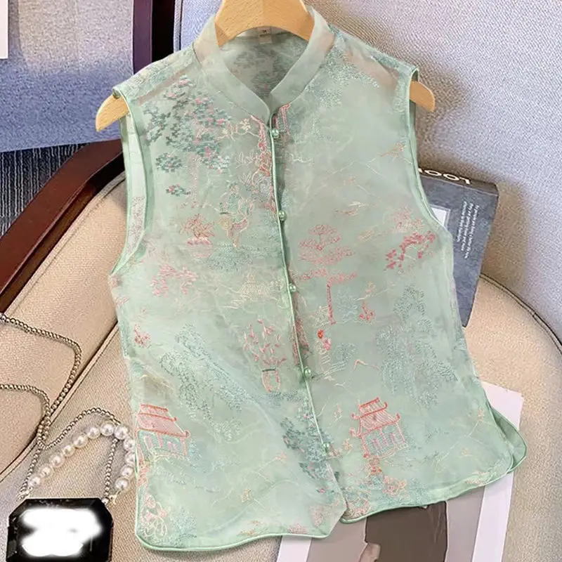 

Female Flower Embroidery Tops Ladies Ethnic Double-sided Wear Satin Vest Ladies Sleeveless Jacket Oriental Ethnic Waistcoat Q706