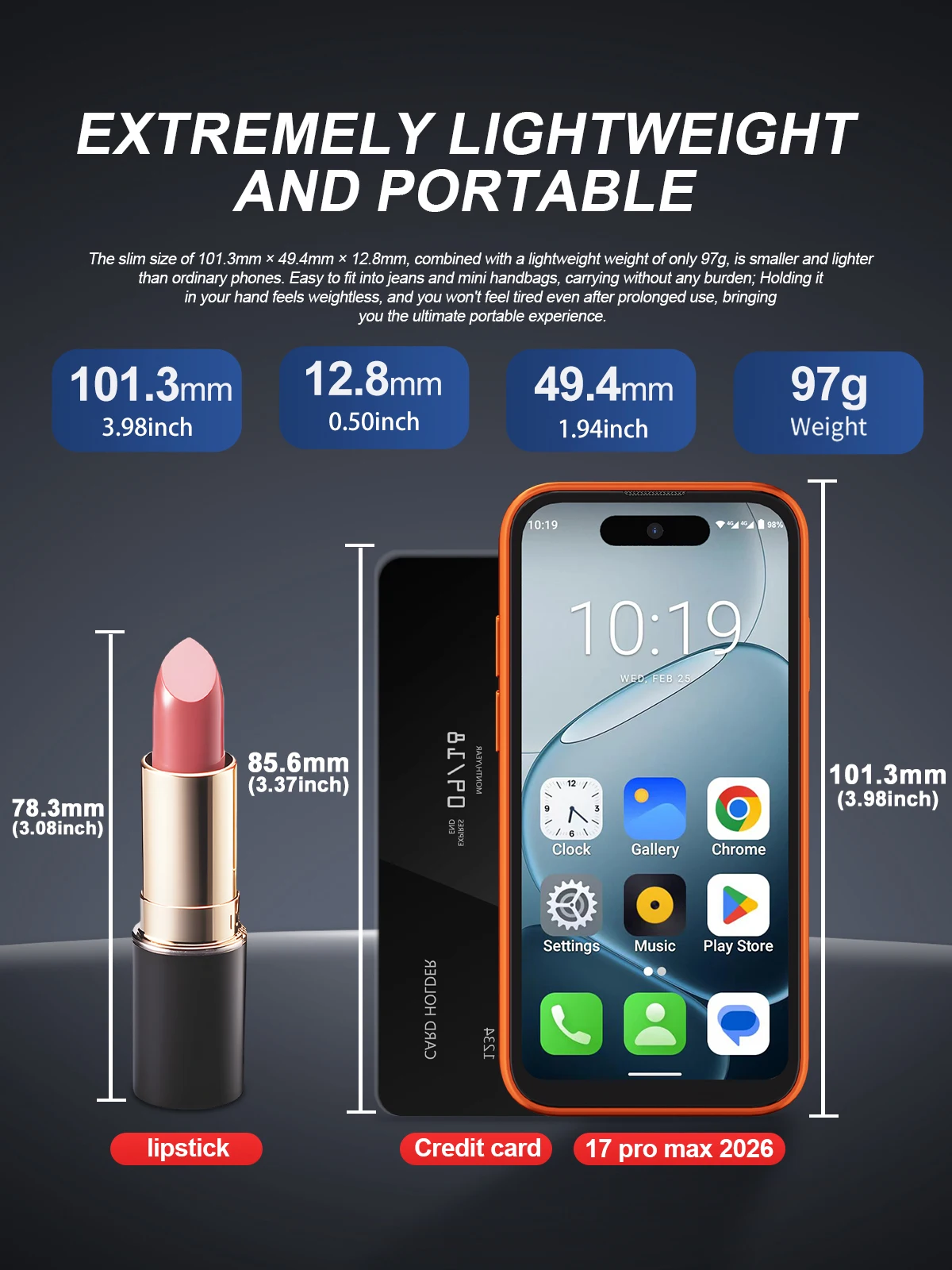 SERVO Mini Pocket Smartphone 4G LTE 4.0" HD Display Android 12 Dual SIM 3GB RAM 64GB ROM Face Unlock WiFi GPS Small Mobile Phone