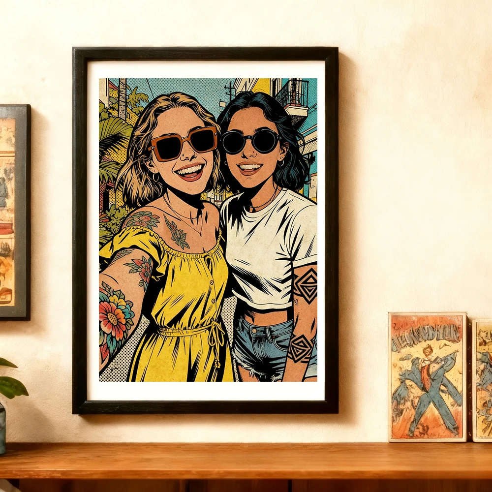 

Custom American Retro Comics Photo Frame Painting From Photo Personalized Cartoon Christmas Gift for Couples Family Kids
