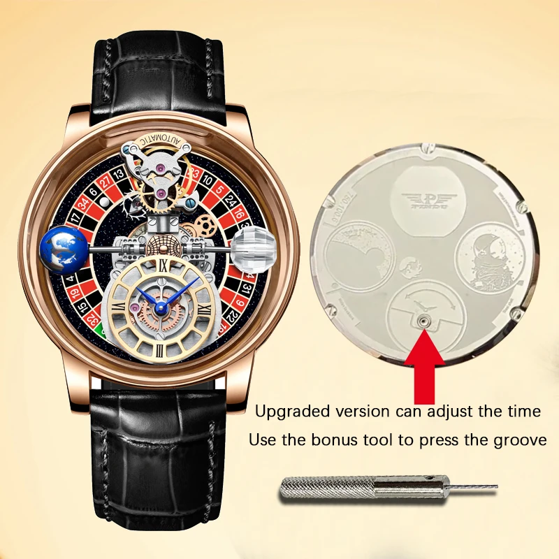 Reloj de cuero de cuarzo para hombre, cronógrafo de la serie Celestial de diseño de Pandu, ruleta rusa, astronómico, Casino de Las Vegas