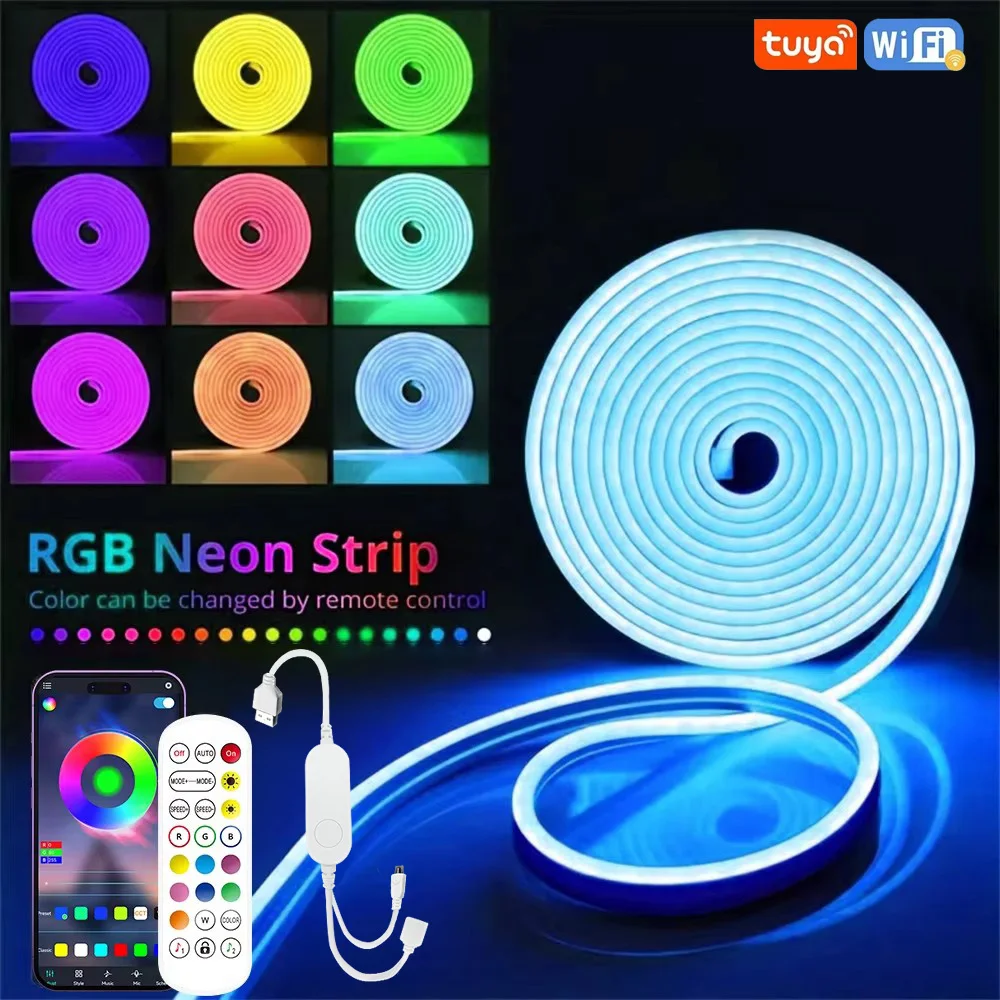 5V USB RGB Neon LED Strip 1M 2M 3M 5M RGB Neon Tape With TUYA Bluetooth App and Remote Control For Sign Neon Decoration Lighting