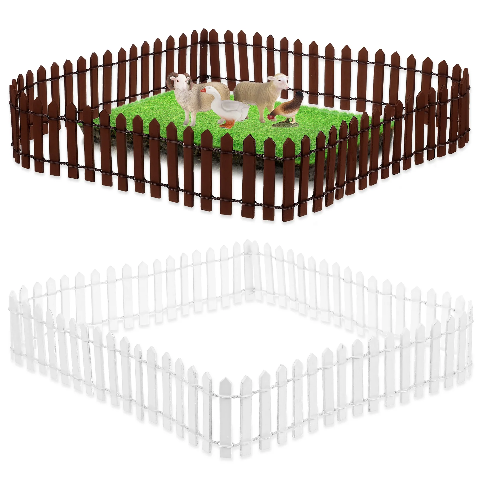

2 Pcs House The Fence Decor Terrarium Accessories Wood Miniature Animal DIY Ornament