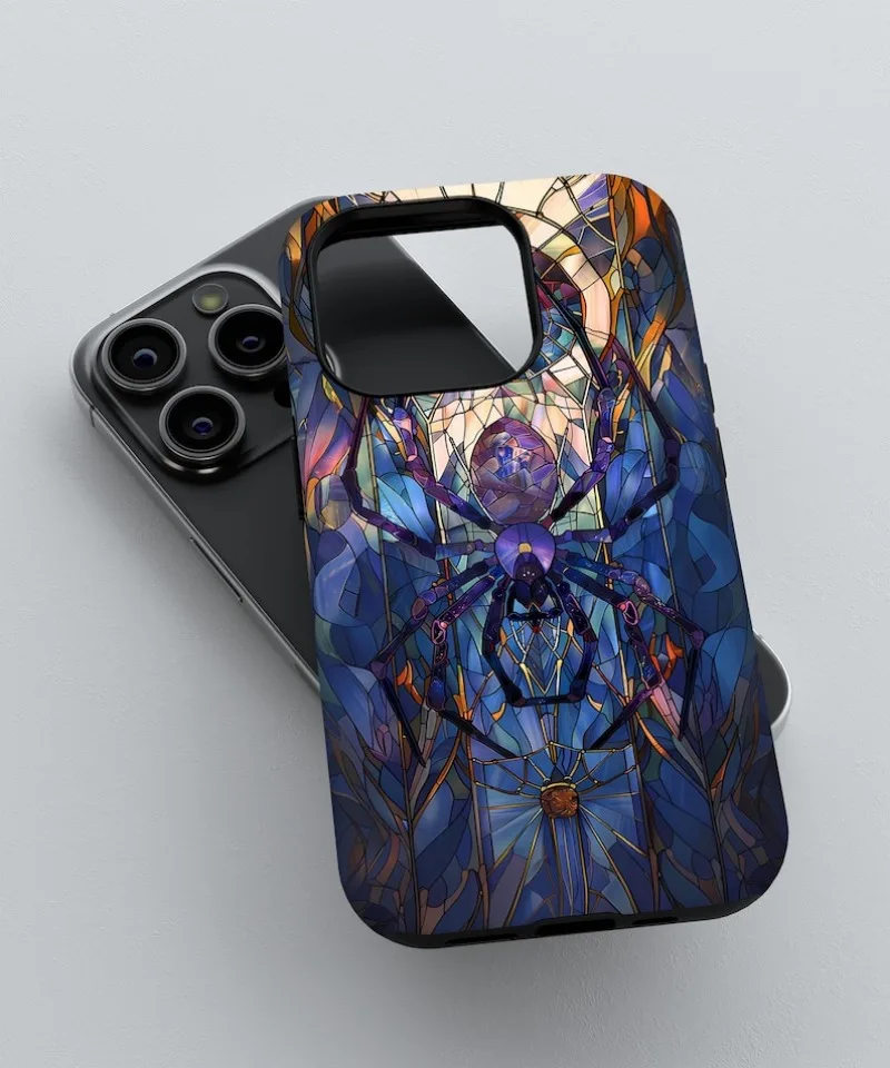 Mystical Stained Glass Spider Phone Case For IPHONE 16 15PRO MAX 14 13 12 11 Acrylic TPU Two in one magnetic Phone Cases