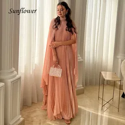 Sunflower Simple High Neck Organza Straight Prom Gowns 2024High Quality Slim Pleat Long Sleeve Floor-Length Formal Evening Dress