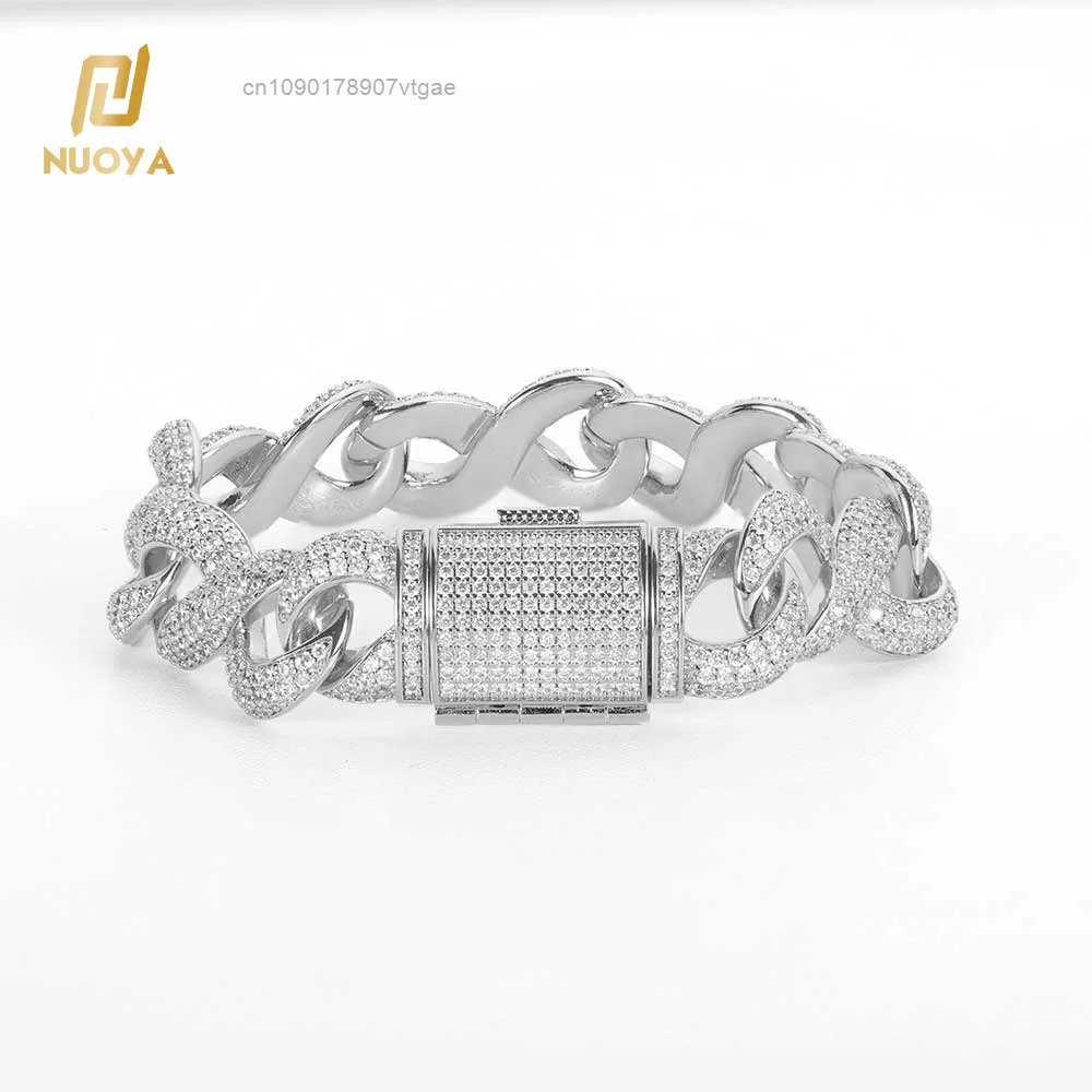 Hop Hip Jewelry Iced Out VVS Moissanite Cuban Link Chain 15mm 925 Sterling Silver Infinity Cuban Link Necklace.