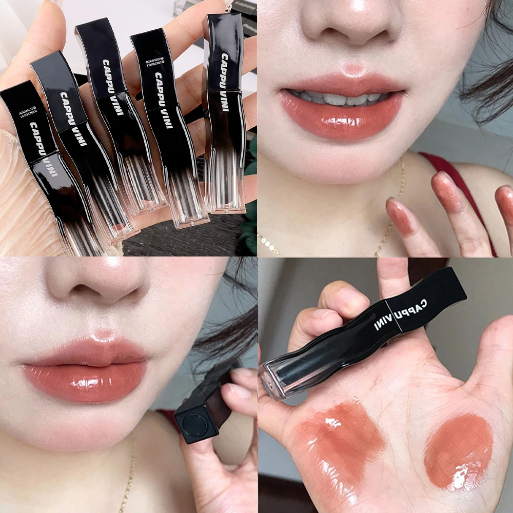 Waterproof Clear Lip Glaze Jelly Mirror Nude Brown Lipstick Long Lasting Moisturizing Non-stick Cup Transparent Lipstick Makeup