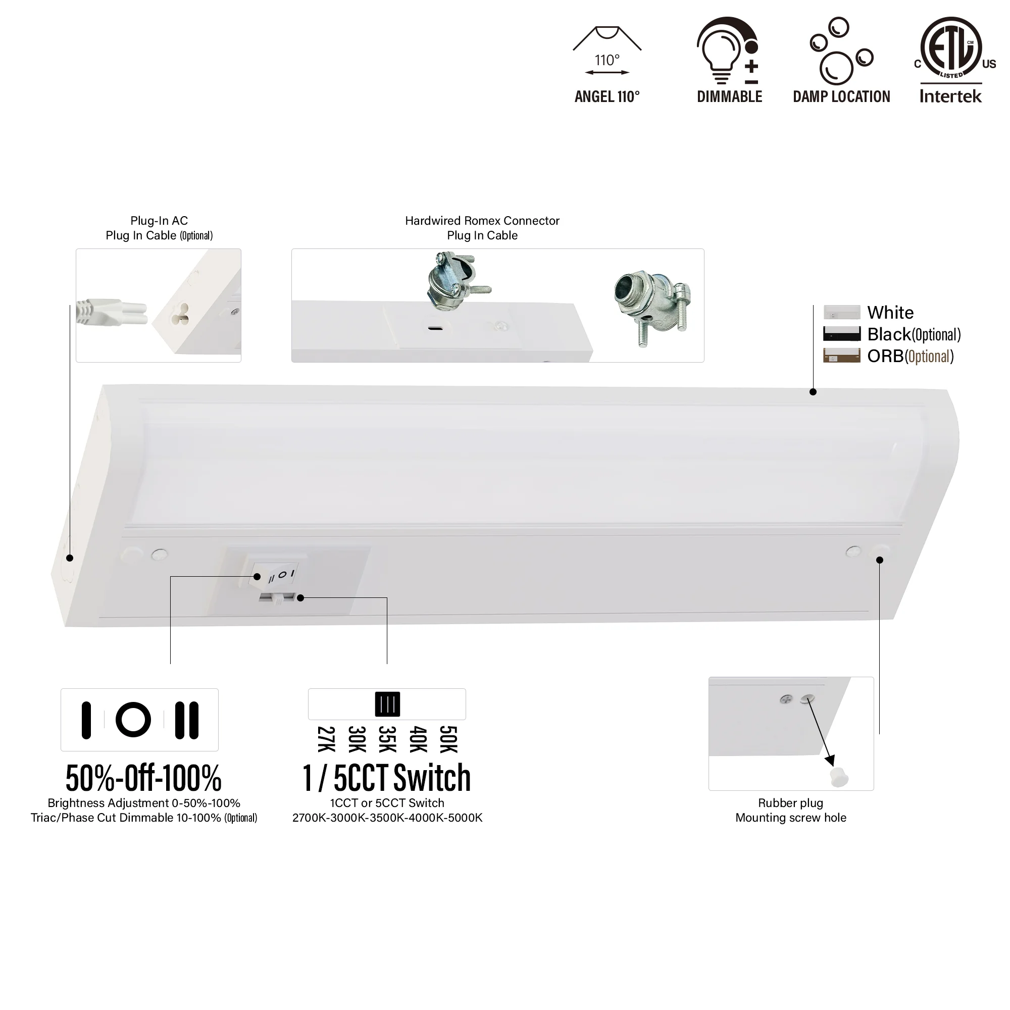 Modern LED Cabinet Light 24 Inch Wall Mounted Under-cabinet Lighting Energy Saving Eye Protection for Kitchen Wardrobe