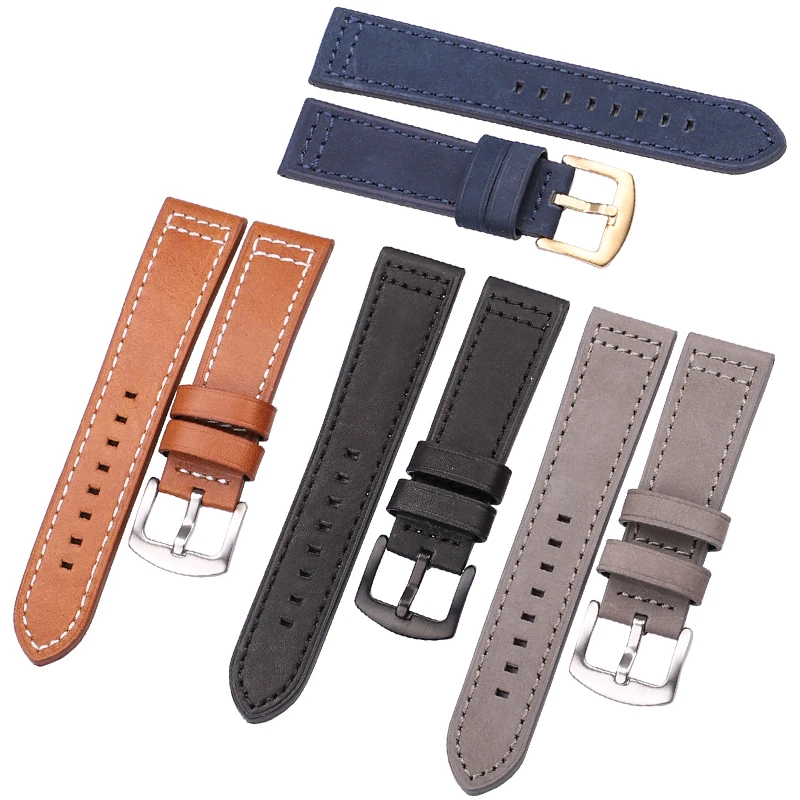 Genuine Leather Watchband Bracelet Black Blue Gray Brown Cowhide Watch Strap For Galaxy Wrist Band Women Men 18mm 20mm 22mm 24mm