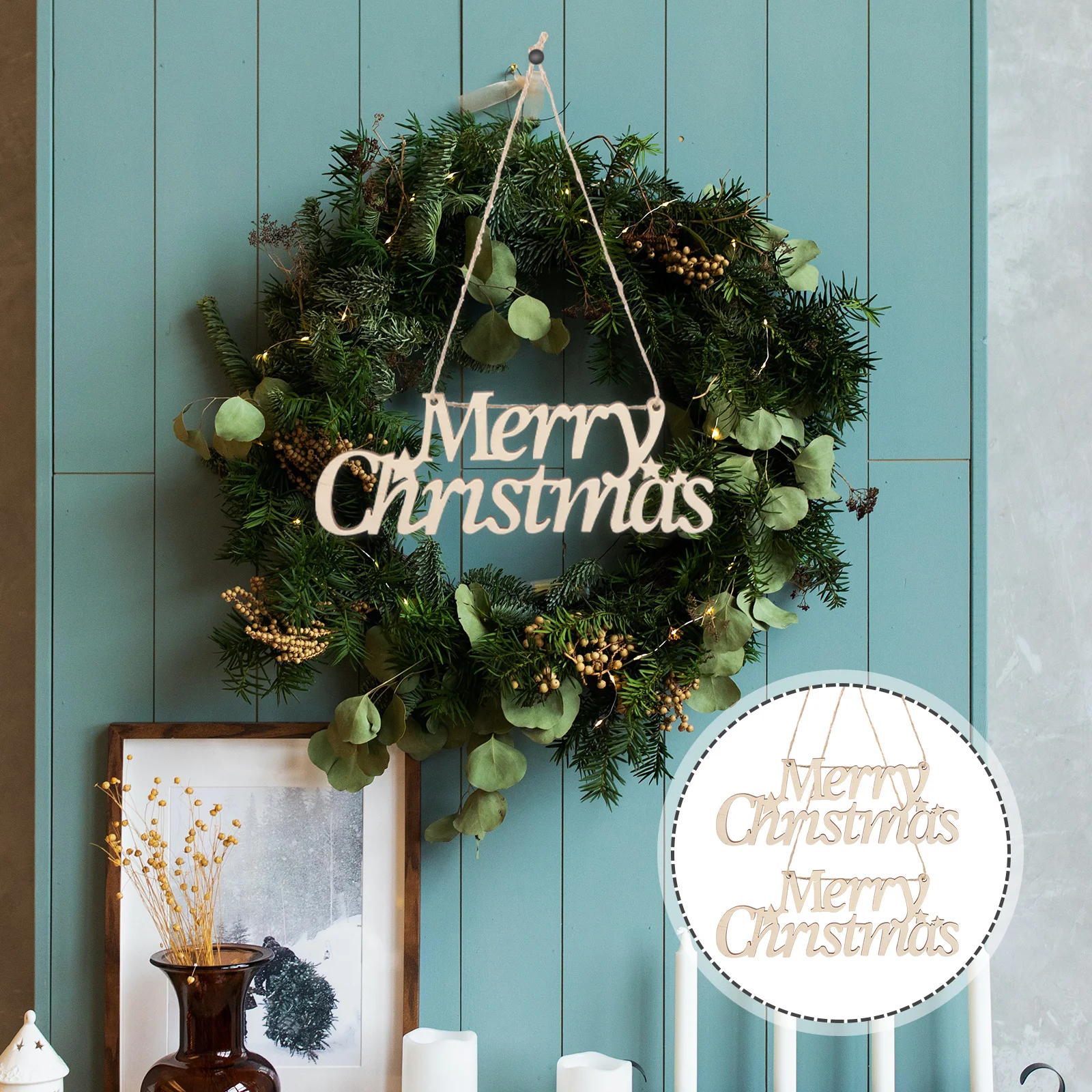 

2Pcs Christmas Hanging Sign Wooden Door Decor for Indoor Home Garden Office Patio Balcony Merry Christmas Wall Decor