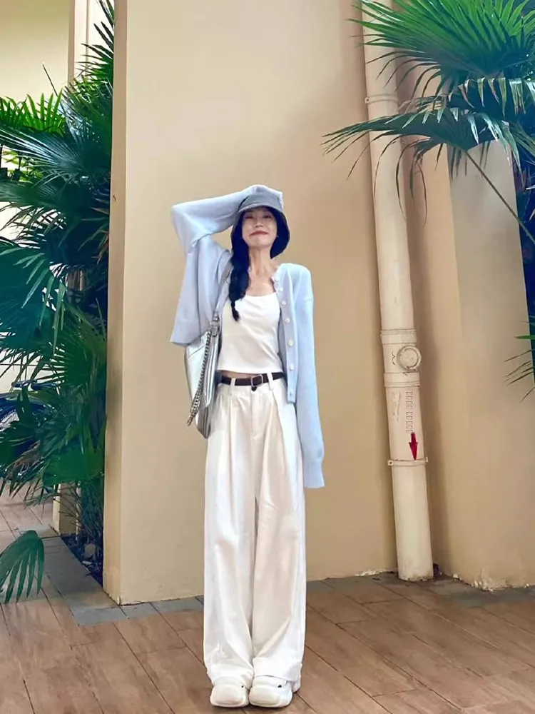 

Soft Cozy Light Blue Knitted Open Cardigan Women's Early Spring New Simple Match ort Loose Sle Long Sve round Ne Top