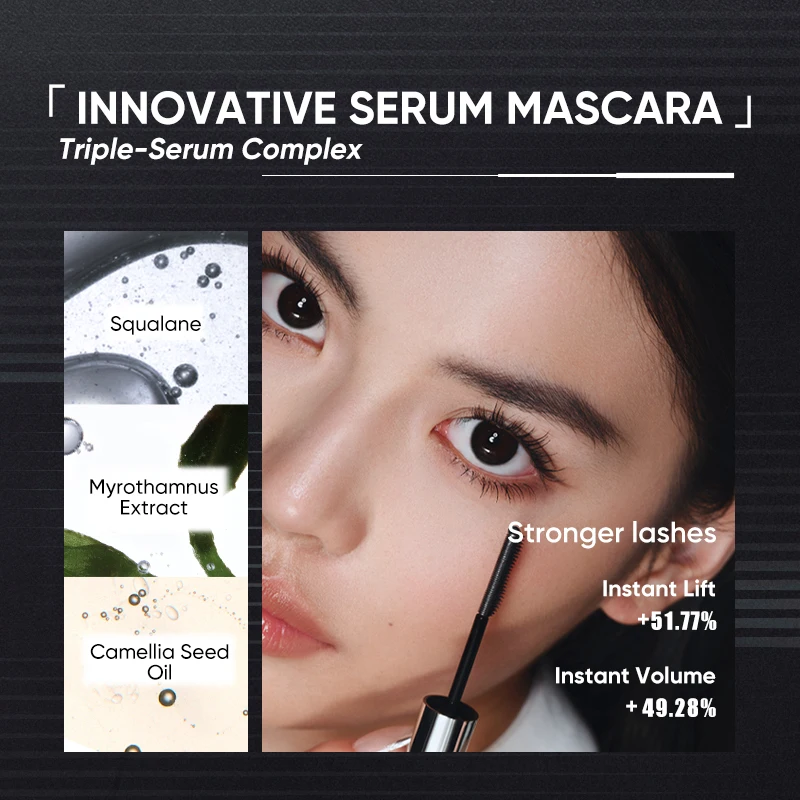 มาสคาร่าเซรั่ม [ดูอัล-วิง]: มาสคาร่าพร้อมไพรเมอร์ในตัว, กันน้ำ, ให้ความยาวและงอนงาม, ติดทนนาน