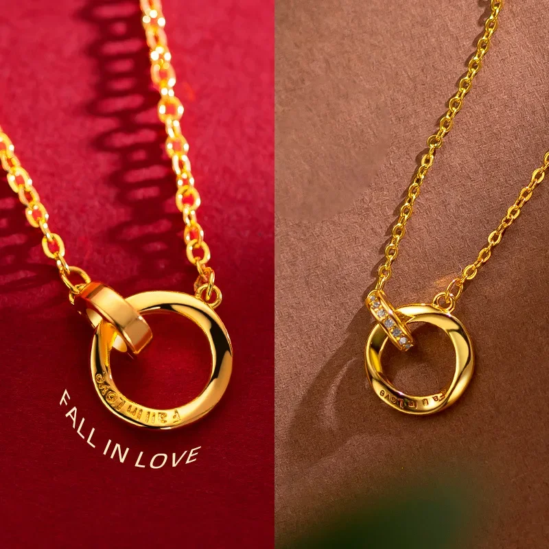 

The same 24K gold real gold Mobius ring necklace for women in the gold store interlocking clavicle necklace AU999