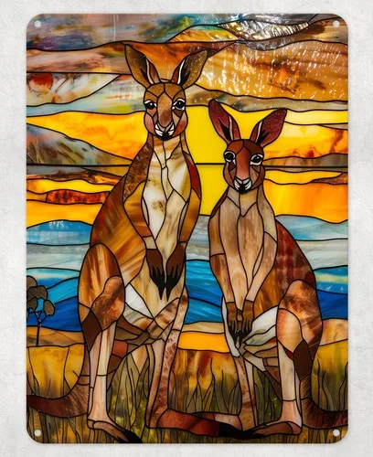 Kangaroos Stained Glass Metal Poster Wall Tin Sign Man Cave Shed Home Plaque --Tin Sign