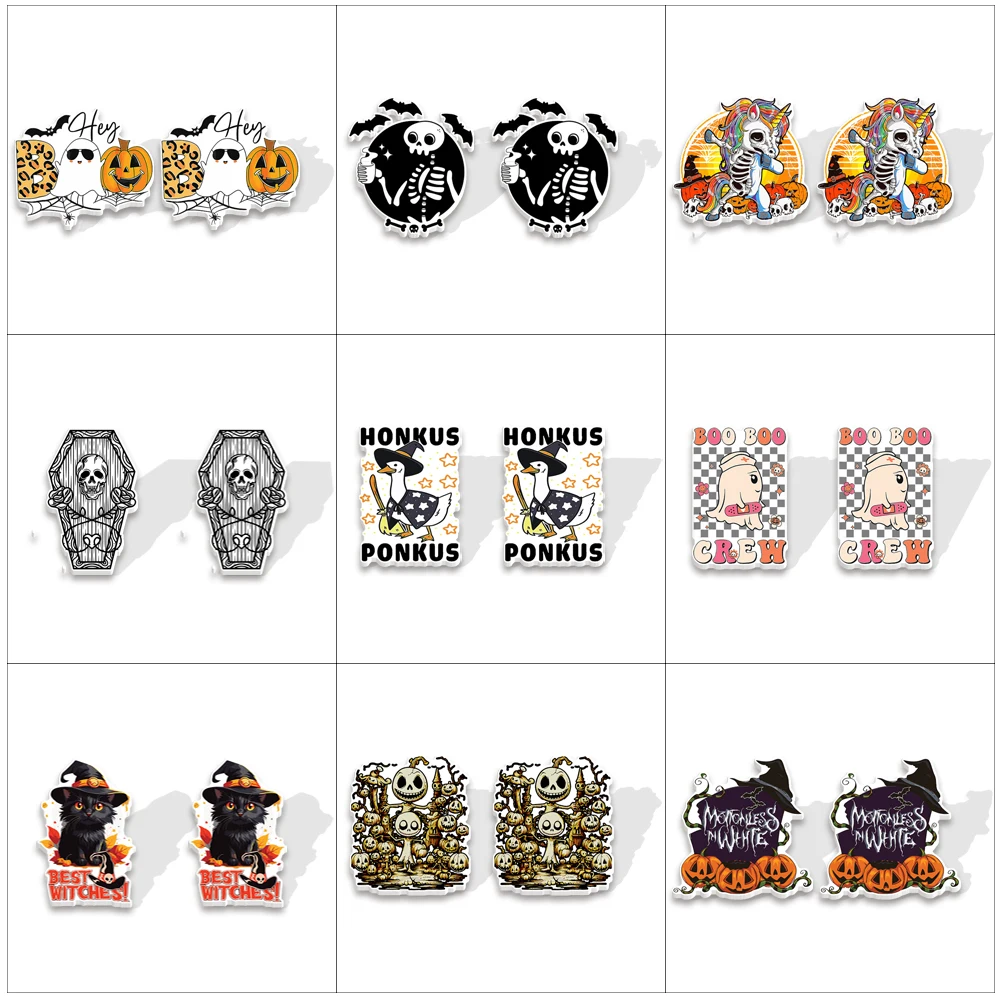

Halloween Print Resin Stud Earrings Cartoon Earrings for Women Gifts Children