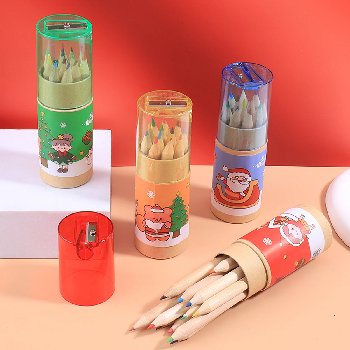 12 Color / Box Christmas Colored Pencil Set, Portable Painting Coloring Sketch Pencils, Exquisite Art Supplies Study Office Use