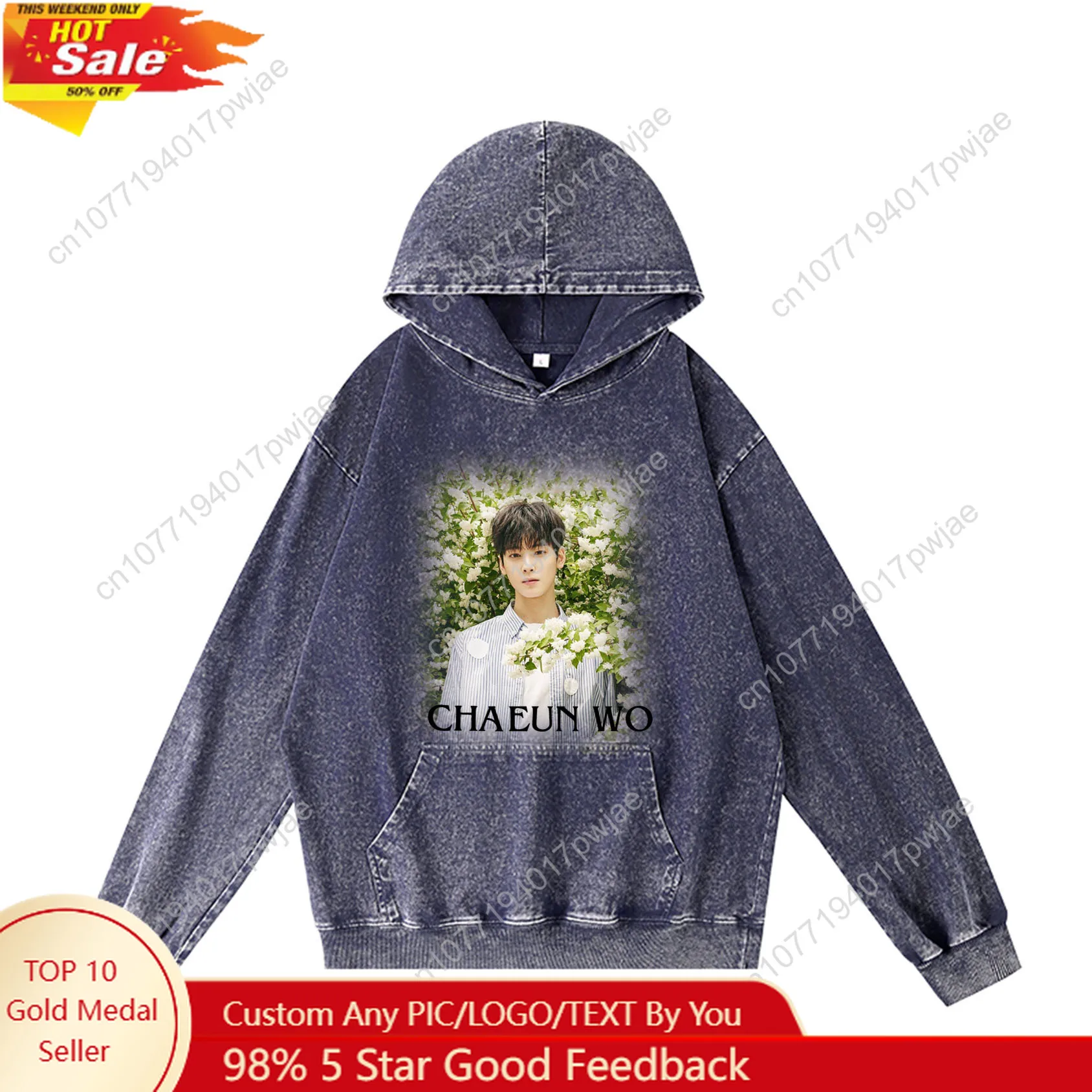 

KPOP Cha EunWoo Hoodie Hooded Sweatshirt Men Woman Vintage Pullover Sweatshirt With Pocket Oversized Customized Top