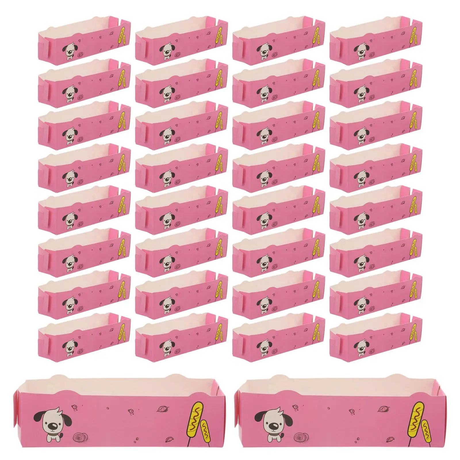 

100 Pcs Dog Boxes Paper Food Containers Disposable Takeout Packaging Yellow Color Cartoon Snack Hot Dog Container Boxes
