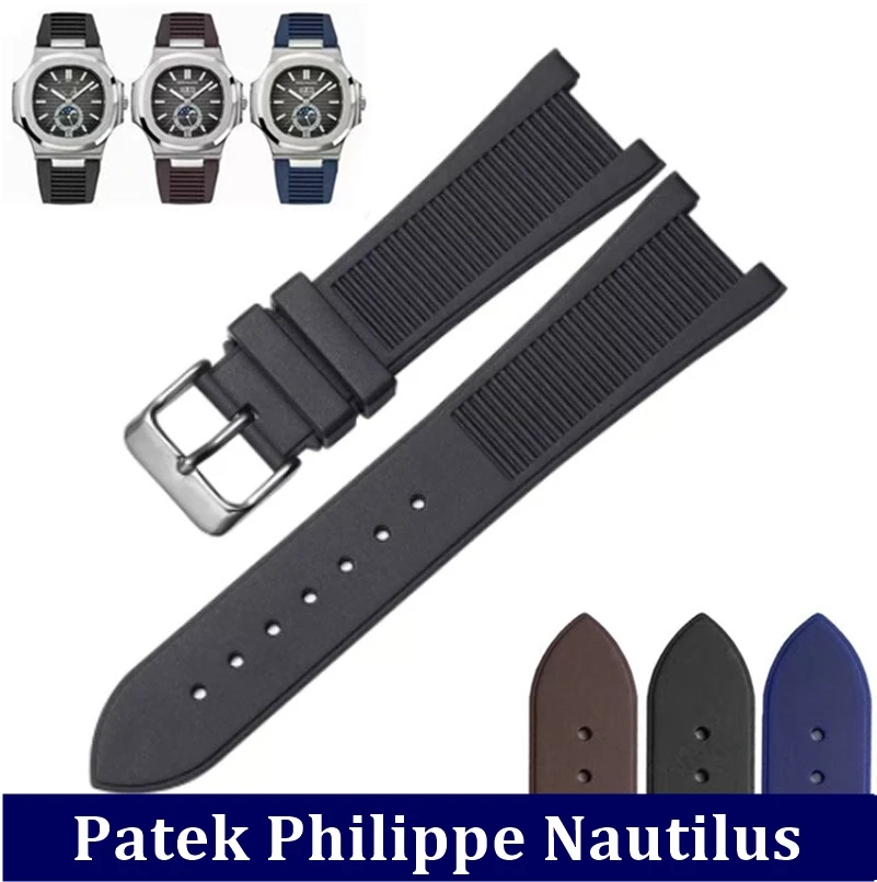 For Patek Philippe Nautilus 5711 5712G-001 25mm x 13mm Soft Silicone Rubber Strap Men Notched Watch Band Bracelet