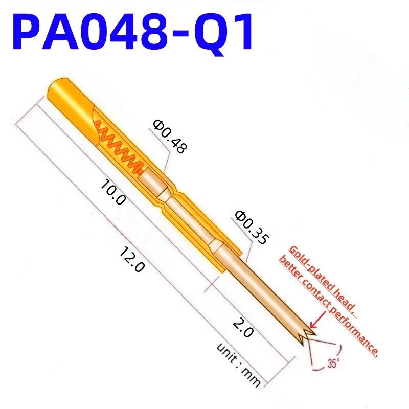 

20/100PCS PA048-Q1 Spring Test Probe PA048-Q Durable Metal Probe Detection Needle Length 12mm Needle Seat Spring P048-Q P048-Q1