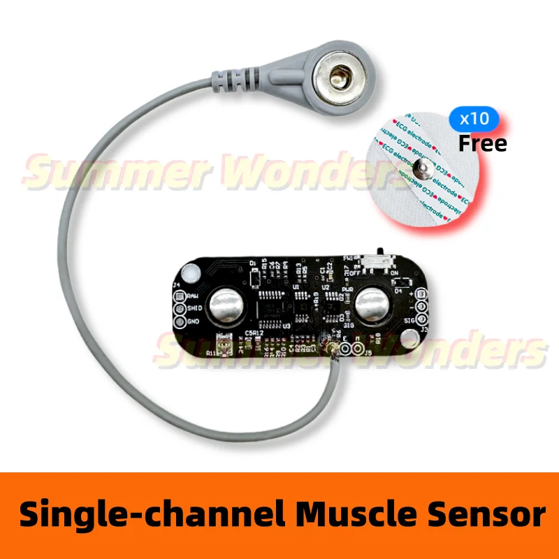 Single-channel Muscle Electrical Sensor Adjustable Gain EMG Sensor Support Arduino UNO RaspberryPi ADC Free Demo Code Programmed