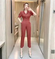Women Jumpsuits Summer OL Solid High Waist Wide Leg Jumpsuits Women Fashion Buttons Short Sleeve Slim Fit Elegant Jumpsuits