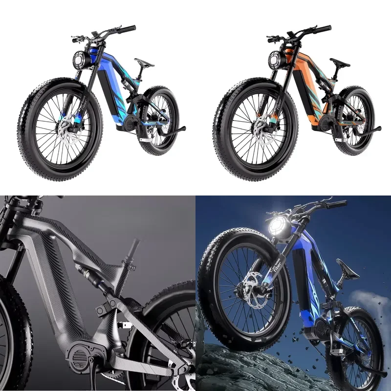 2026 Selling 1000W Mid Drive Lithium Electric Bike Carbon Fiber Frame 52V 9 Speed Transmission LED Headlights