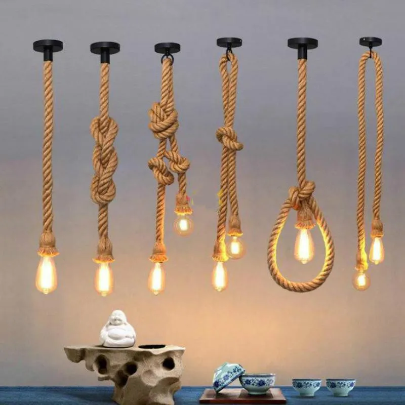 Manual Creative Rope Chandelier Dining Room Lamp Restoring Ancient Ways Decorative Chandelier Loft Decor Lights