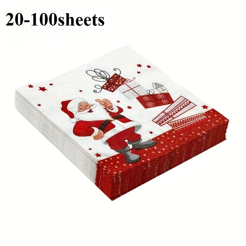 100/20pcs Exquisite Christmas Party Napkins, Santa Claus, Table Decor, Heavy-Duty Disposable Dinner Napkins for Christmas Dinner