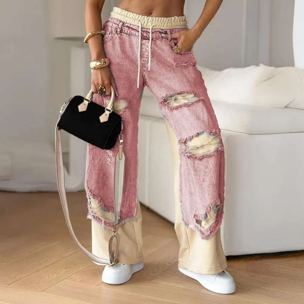 Женские повседневные брюки. Стильные женские повседневные брюки с эластичной резинкой на талии и карманами на шнурке. Длинные летние брюки для женщин.