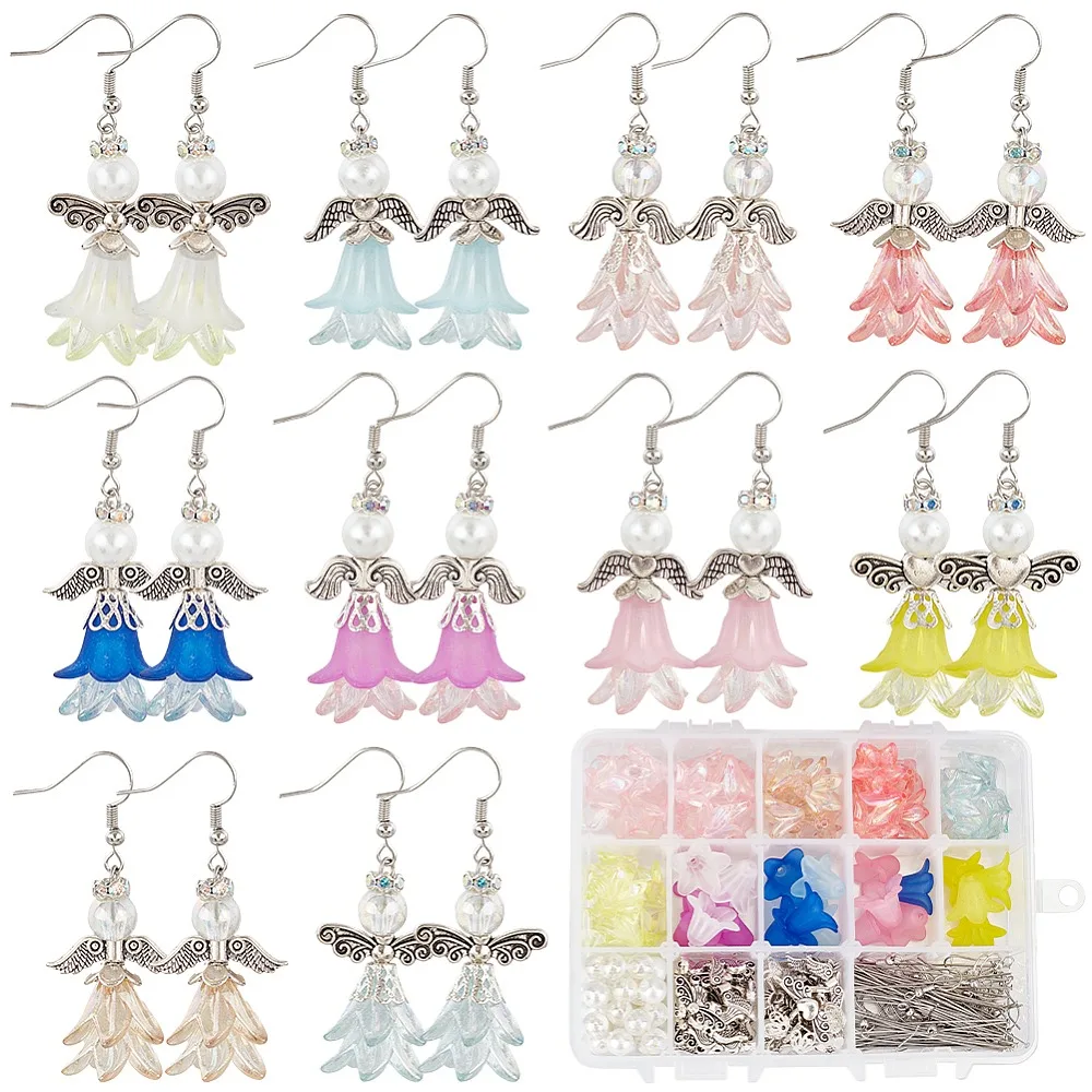

DIY Angel Acrylic Alloy Beads Dangle Earring Making Kits Mixed Color 7x23x3mm Hole: 1.5mm