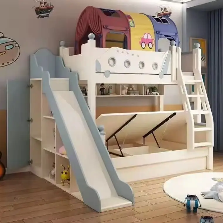 

High Quality Wooden Princess Bunk Beds with Slides, Lockers, Children's Bedroom, Children's Furniturepromote sales