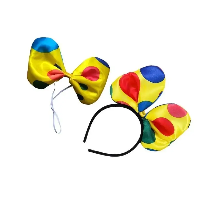 652F Gravata borboleta/gravata/faixa cabelo palhaço circo vintage unissex adereços para fotografia Halloween